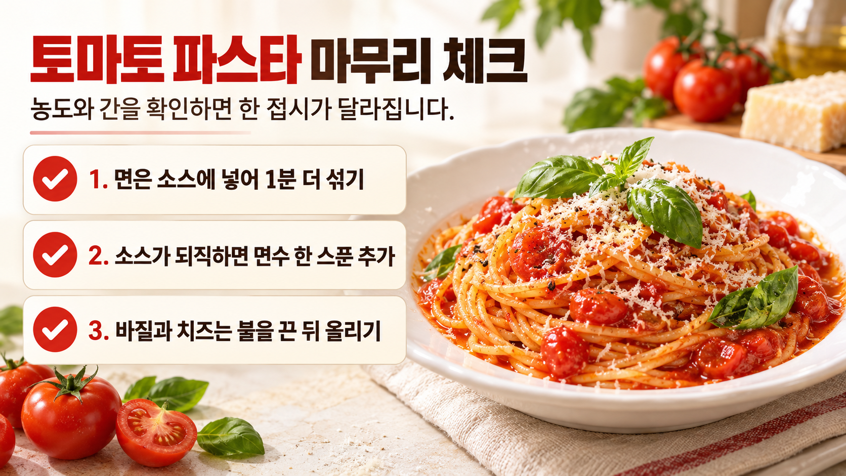 토마토 파스타 완성 점검표