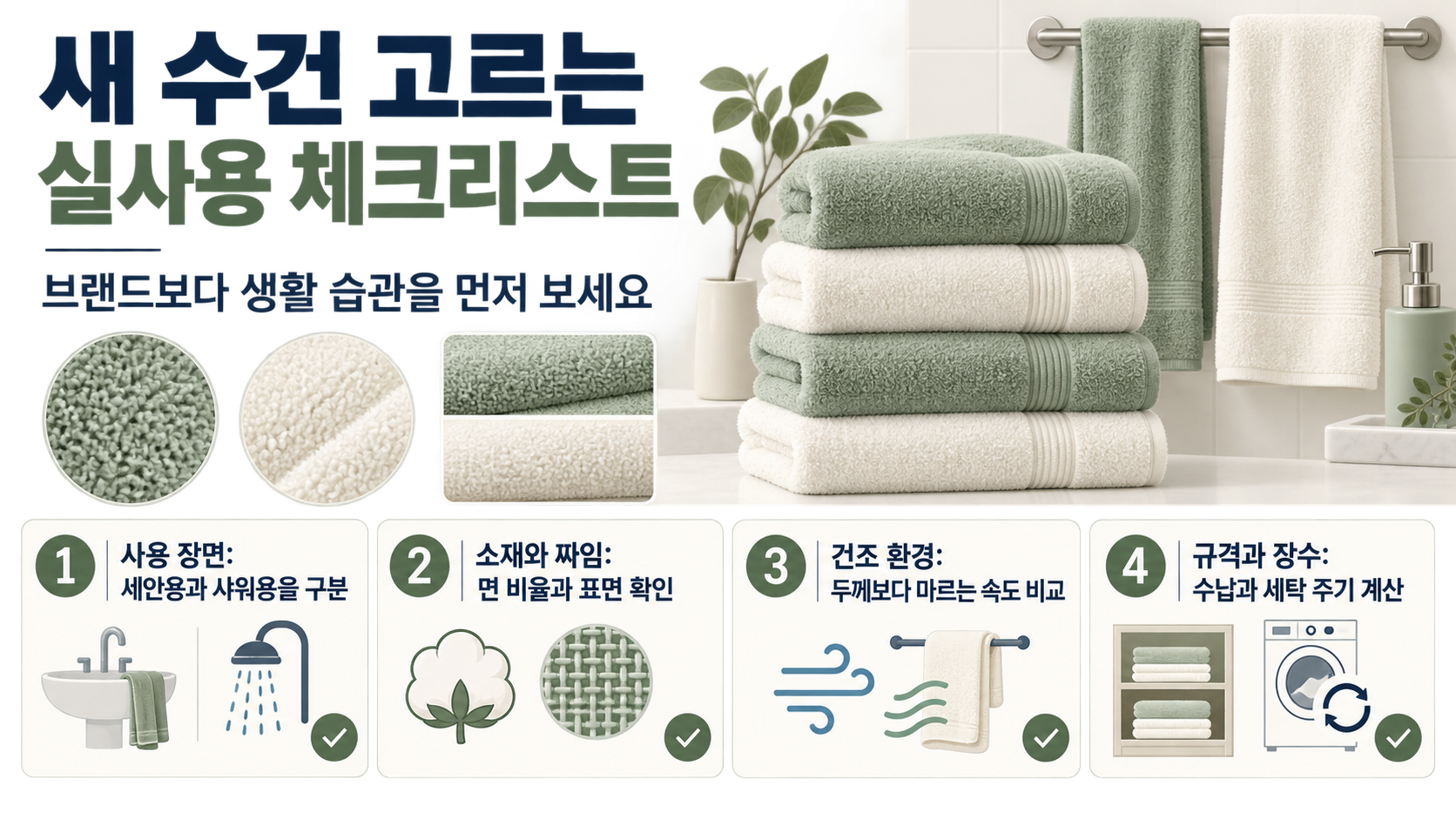새 수건 선택 기준을 안내하는 한국어 정보카드