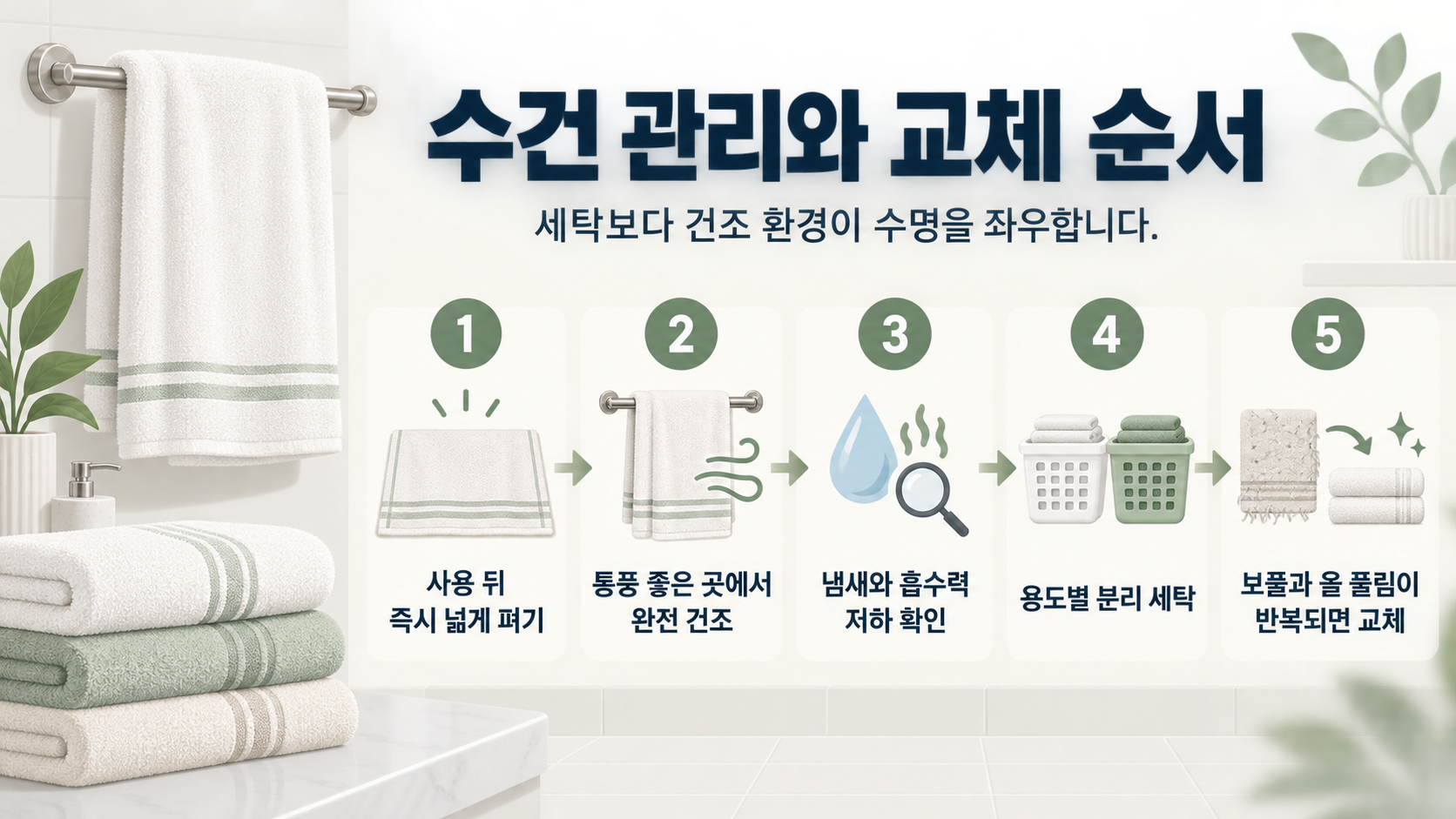 수건 소재와 무게를 비교하는 한국어 정보카드