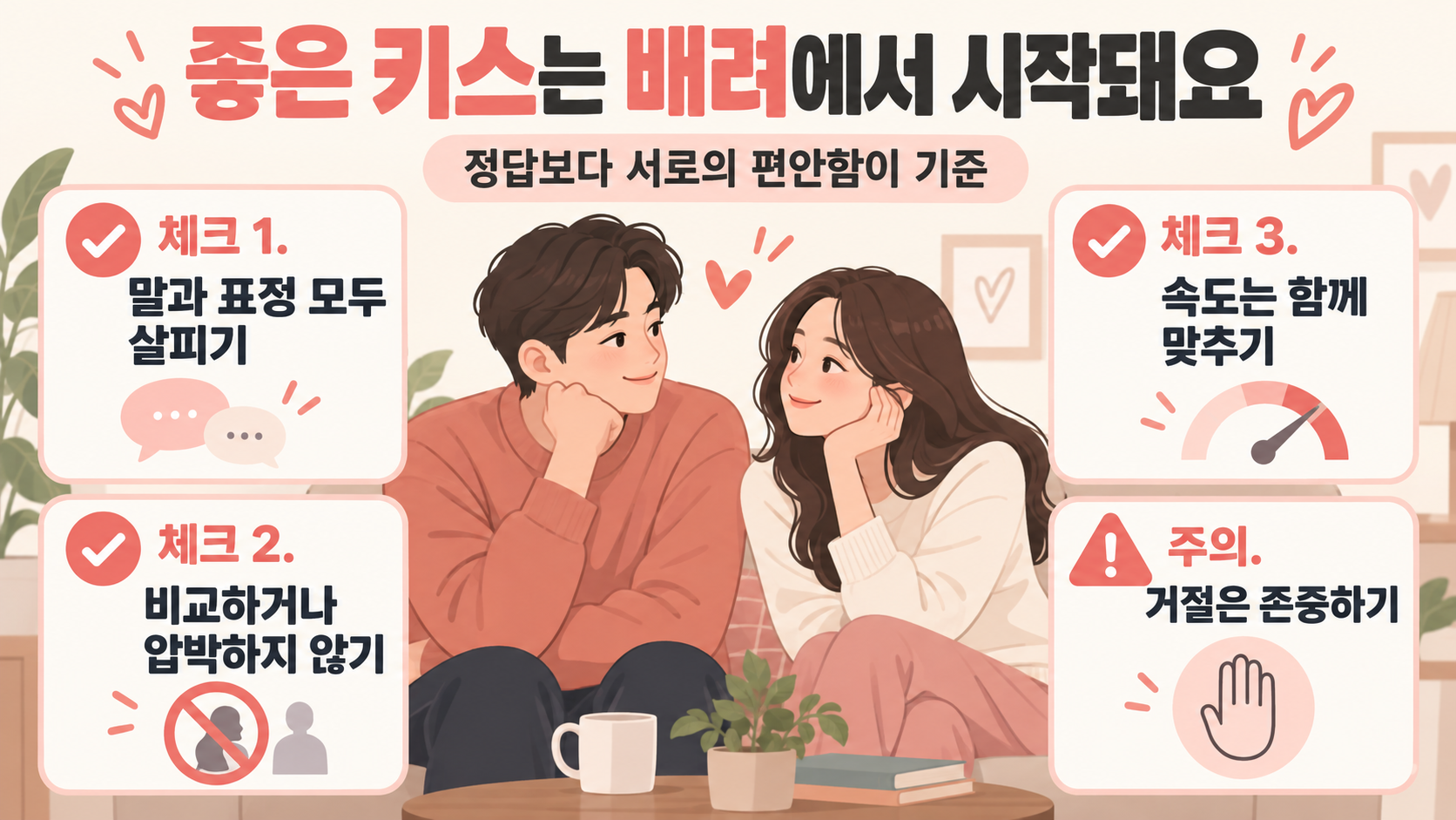 상대 반응을 존중하는 키스 체크리스트 정보 카드