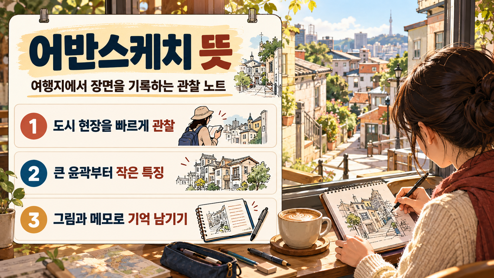 어반스케치 뜻과 여행 기록 핵심을 정리한 정보카드