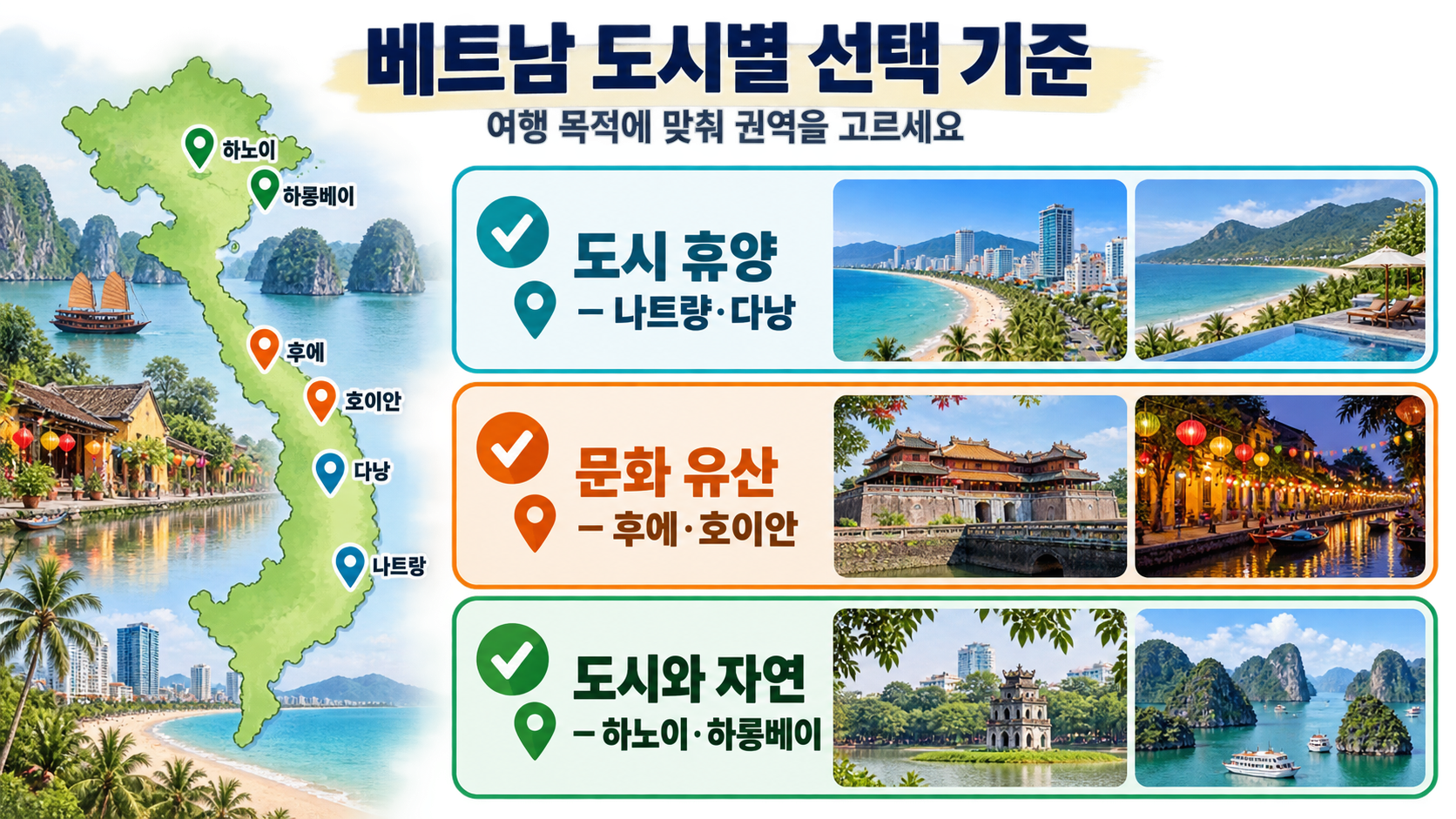 베트남 여행 도시 선택 기준과 이동 주의사항 정보카드