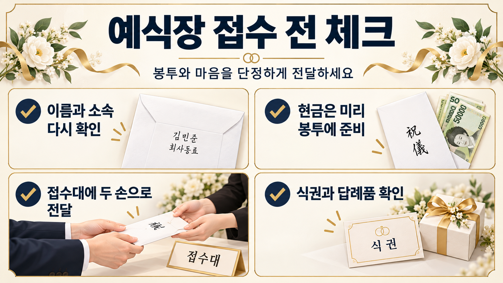 신랑측 신부측 축의금 접수대 확인 항목 정보카드