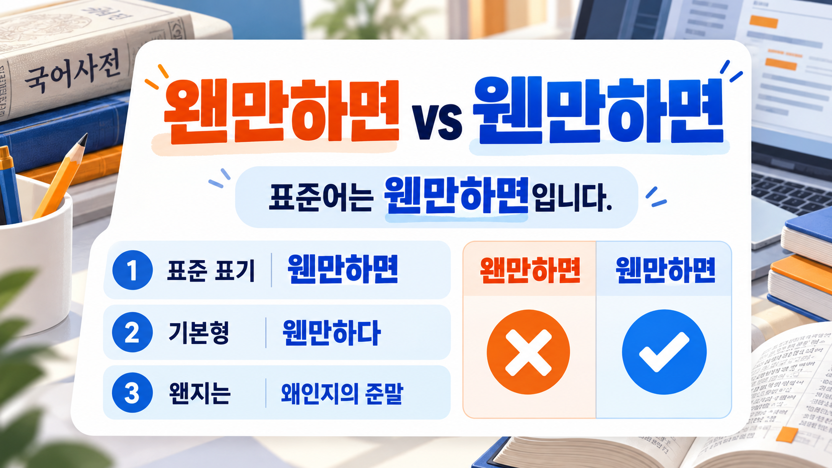 왠만하면과 웬만하면 맞춤법 구분 핵심을 담은 정보 카드