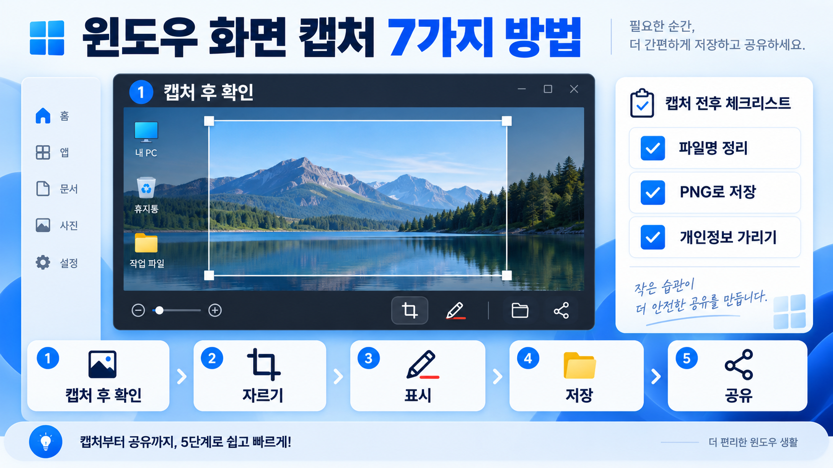 캡처한 화면을 확인하고 개인정보를 점검하는 모습