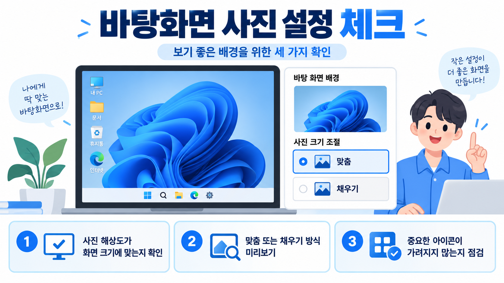 윈도우11 배경 사진 표시 방식과 점검 항목을 담은 정보 카드