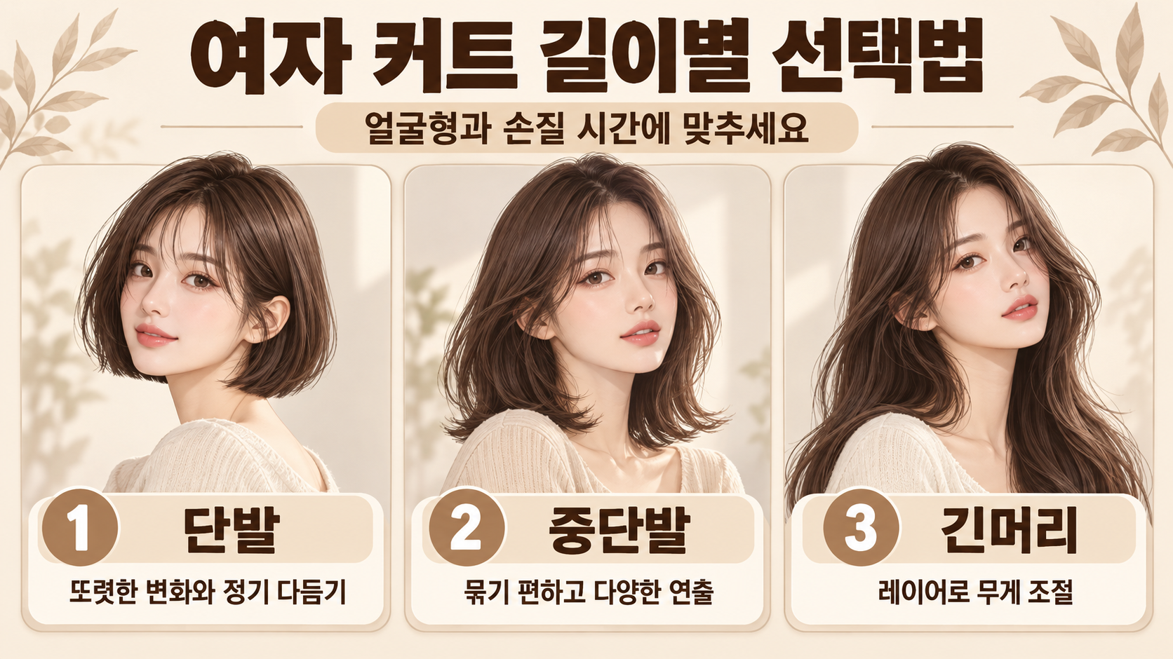 단발 중단발 긴머리 여자 커트 길이 선택 정보카드