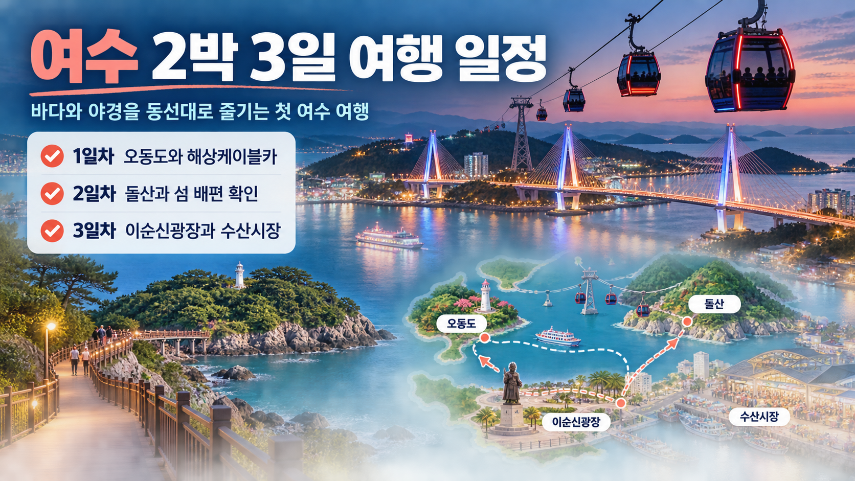 여수 2박 3일 여행 일정 핵심을 정리한 정보카드