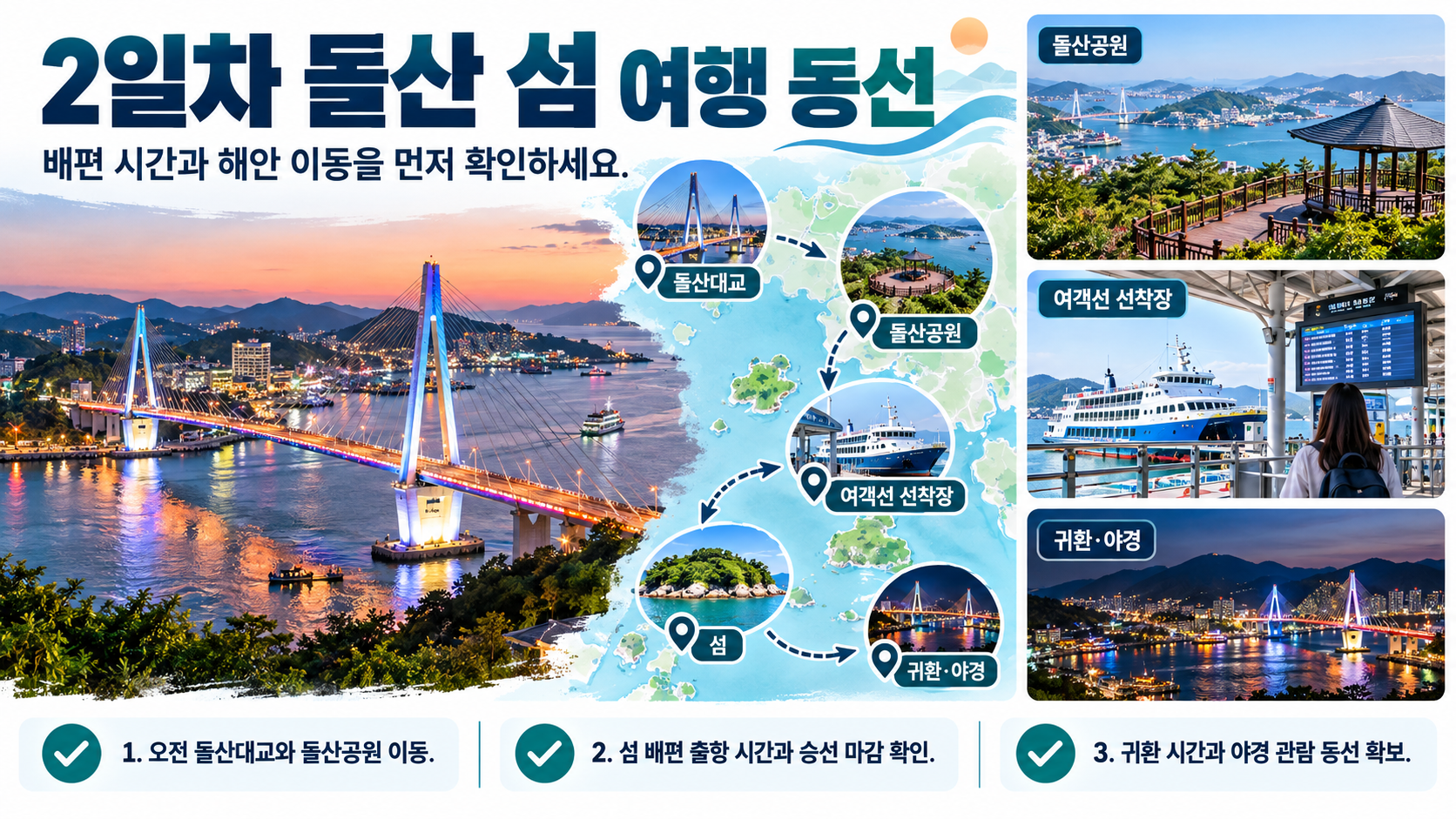여수 첫째 날부터 셋째 날까지의 이동 순서 정보카드